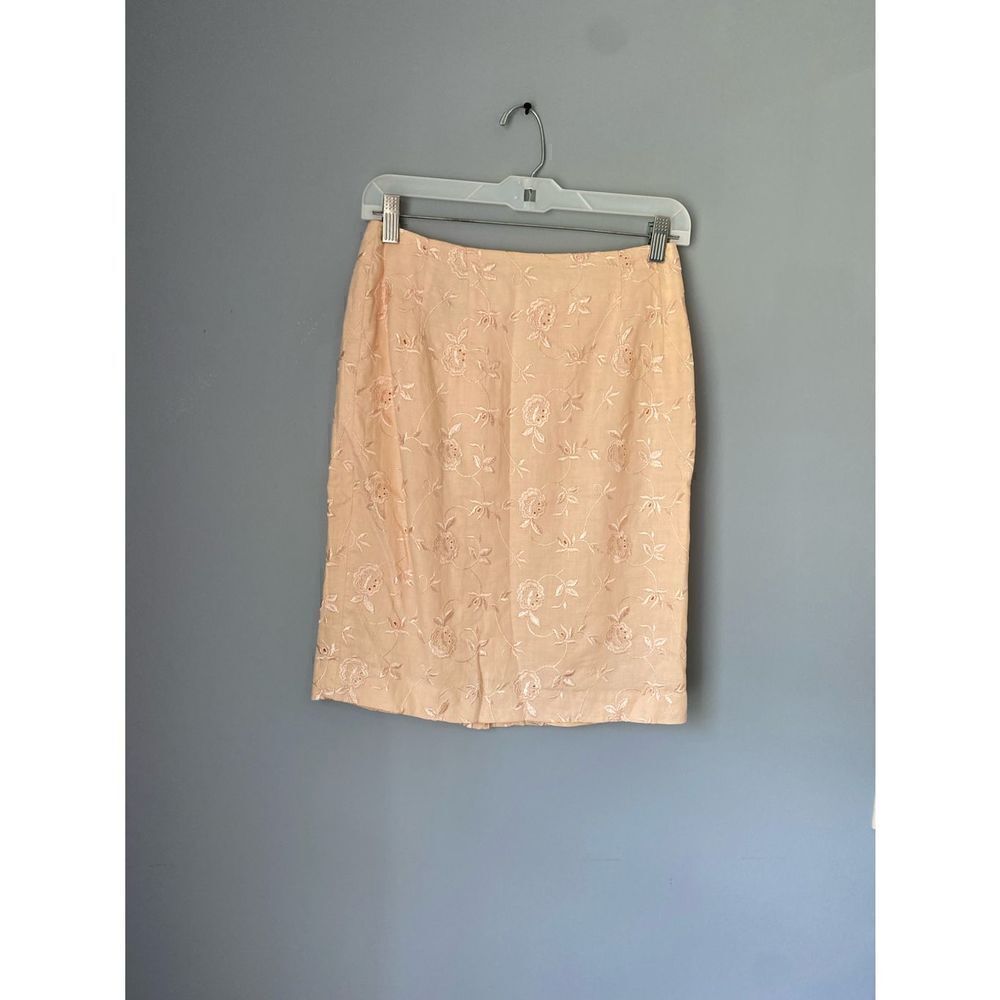Finity women’s vintage embroidered floral lined 100% linen skirt